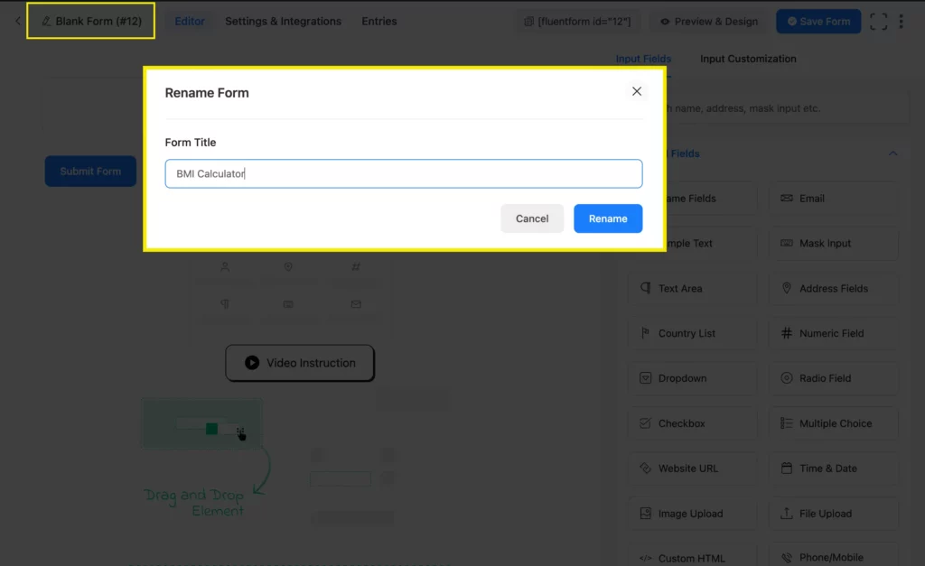 Renaming a form